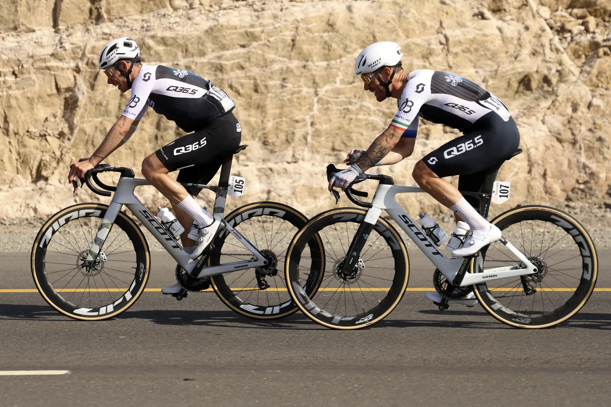 Giacomo Nizzolo sprints to second place in the Tour of Oman Stage 4 finish.